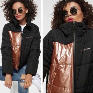 Womens New Vans Foundry Metallic Black & Pink Puffer Jacket